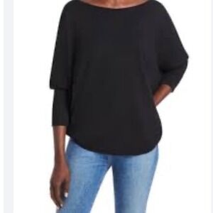 Velvet by Graham & Spencer Black Vintage Slub Dolman Sleeve Top Large USA Made